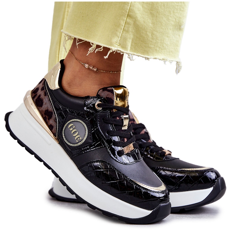 Chaussures de sport pour femmes à semelle compensée GOE KK2N4085 Noir brun le noir d'or Chaussures de sport pour femmes à semelle compensée GOE KK2N4085 Noir brun le noir d'or