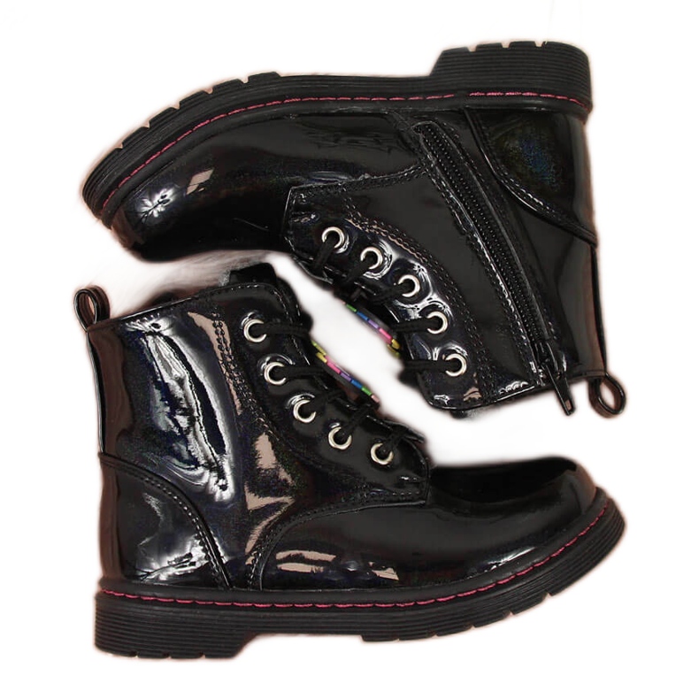 Bottes Miss❤E noires pour filles isolées en laine de mouton le noir