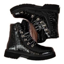 Bottines fille crochet noir laqué Miss❤E le noir