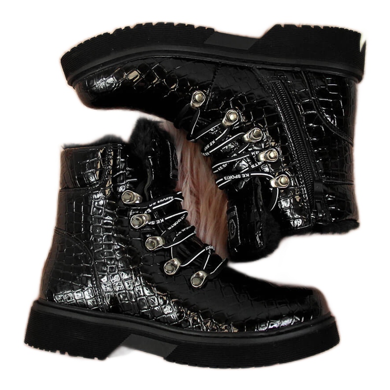 Bottines fille crochet noir laqué Miss❤E le noir