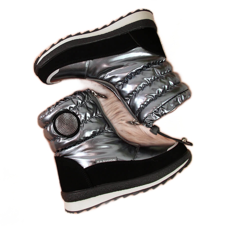 BM Bottes de neige pour filles imperméables argent Miss le noir