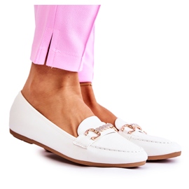 Mocassins en cuir avec décoration pour femme, blanc blanche