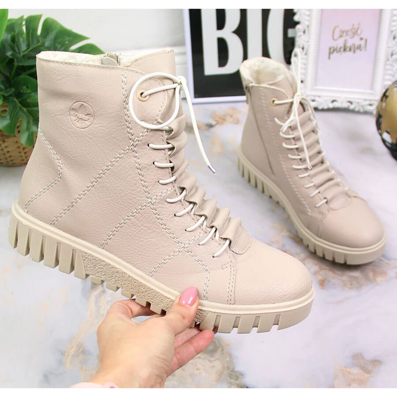 Bottines à plateforme beiges pour femmes Rieker Y3420-61
