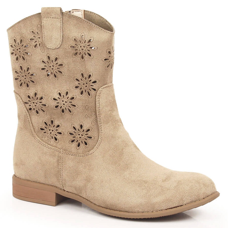 Santiags femme daim ajourées beige Jezzi JEZ368B