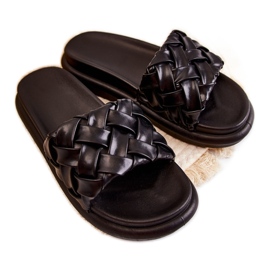 Chaussons Femme Cuir Tressé Noir Ravella