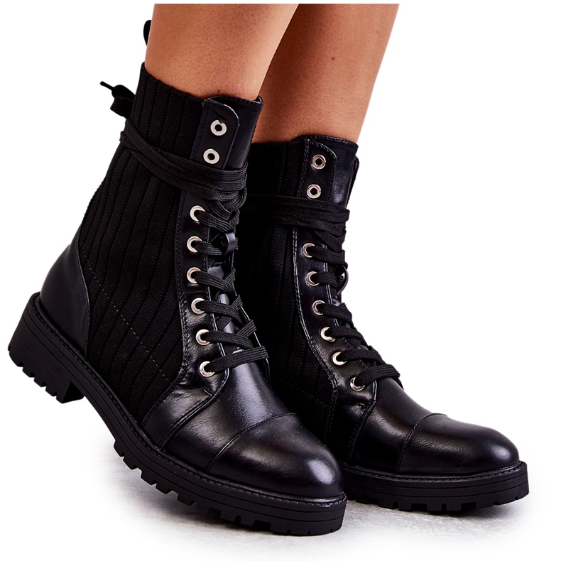 PG1 Bottes pour femmes avec une chaussette nouée noire Livaro le noir