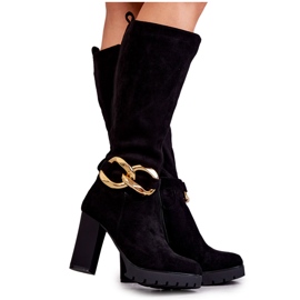 Bottes Jackson en daim noires avec chaîne amovible le noir