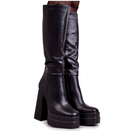 WS1 Bottes à la mode en cuir écologique sur talons épais Black Meggie noir