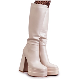 Bottes à la mode en éco-cuir sur talons épais Beige Meggie