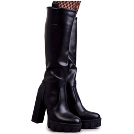 WS1 Bottes en cuir écologique à la mode sur la plate-forme noire Isabell