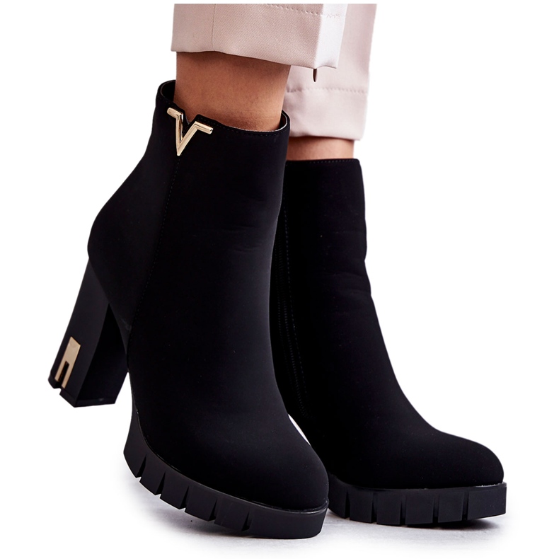 FB2 Bottes pour femmes à talons hauts avec décoration Teruko noire le noir