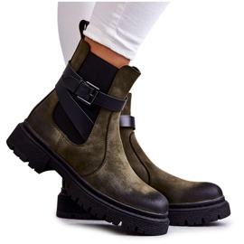 FE1 Bottes chaudes pour femmes Bottines Jodhpur avec ceinture Vert Jose