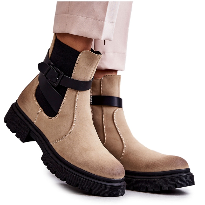 FE1 Bottes chaudes pour femmes Bottines Jodhpur Avec une ceinture Beige Jose