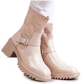 Bottines Chaudes Femme Sur Un Talon Chunky Beige Marinela