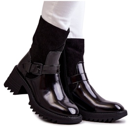 Bottines Femme Réchauffées Sur Un Talon Chunky Noir Marinela