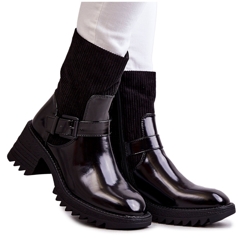 Bottines Femme Réchauffées Sur Un Talon Chunky Noir Marinela le noir