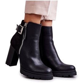 FE1 Bottes en éco-cuir à talon haut avec fermeture éclair décorative Rosita noire