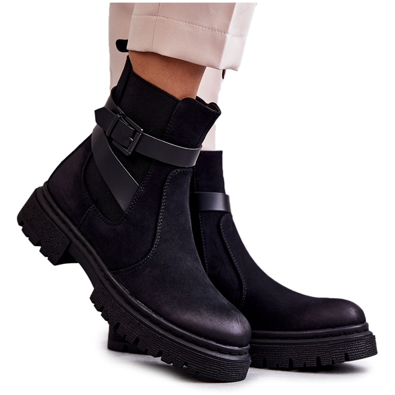 FE1 Bottes chaudes pour femmes Bottines Jodhpur avec ceinture Noir Jose le noir