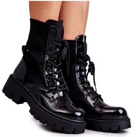 FS1 Bottes Ouvrières Laquées Avec Chaussette Noires Abigail