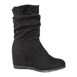 Bottes pour femmes sur le talon compensé Shelovet avec une tige à volants noir