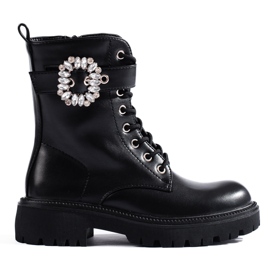 Ouvrières Shelovet avec une boucle en cristal le noir Ouvrières Shelovet avec une boucle en cristal le noir