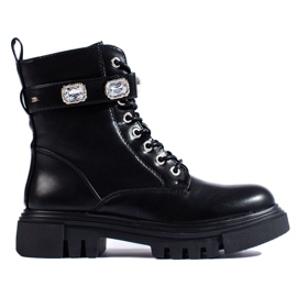 Bottines femme noires avec cristaux le noir