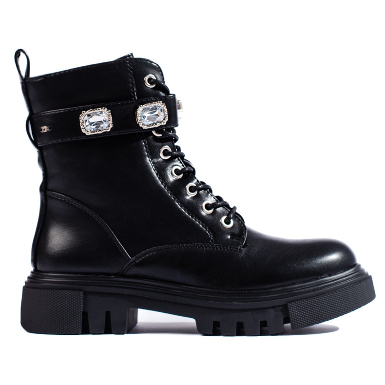 Bottines femme noires avec cristaux le noir