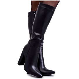 Bottes classiques en cuir noir à talon Tressa