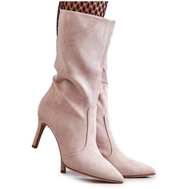 PS1 Bottes Talons Hauts Daim Beige Arison brun