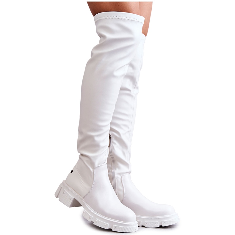 Cuissardes En Cuir Sur Un Talon Plat GOE KK2N4022 Blanc blanche