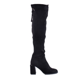 Cuissardes Shelovet élégantes pour femmes en daim écologique en noir le noir