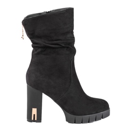 Bottes en daim Shelovet pour femmes sur un poteau haut noir