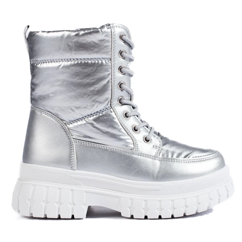 Boots de neige femme argentées à laçage Boots de neige femme argentées à laçage