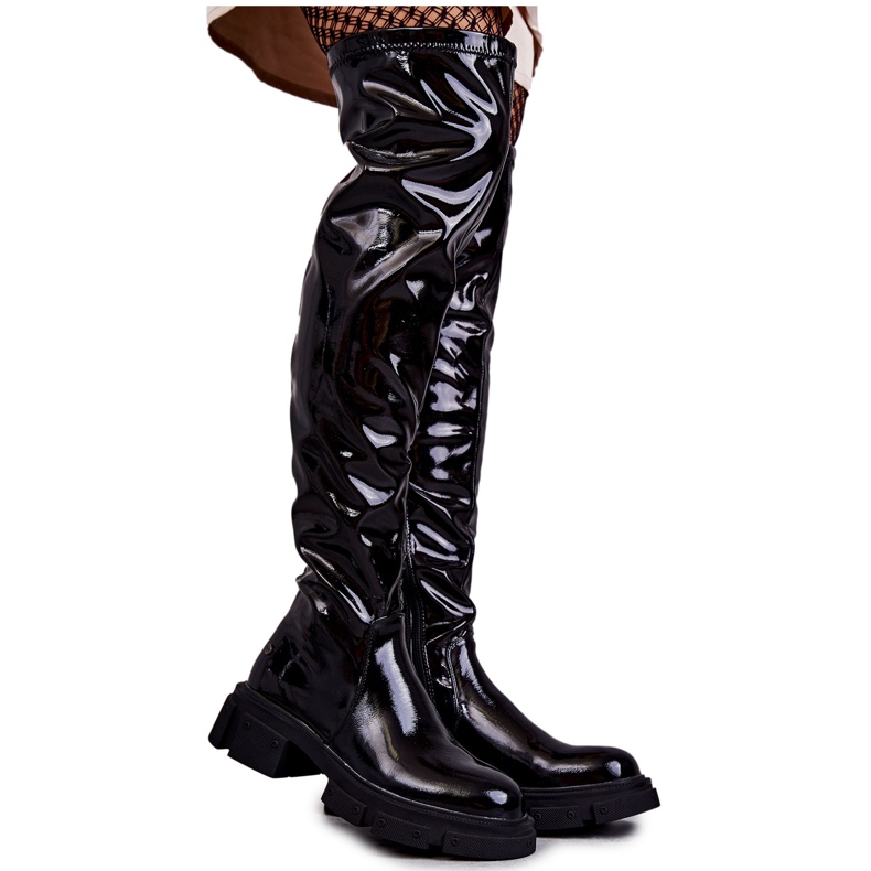 GOE Brevet KK2N4023 Bottes noires sur le genou sur un talon plat le noir GOE Brevet KK2N4023 Bottes noires sur le genou sur un talon plat le noir