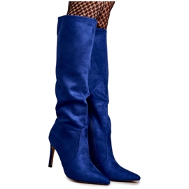 FS1 Bottes à talons hauts en daim bleu Carite
