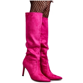 FS1 Bottes Carité Rose En Daim Sur Talon Haut