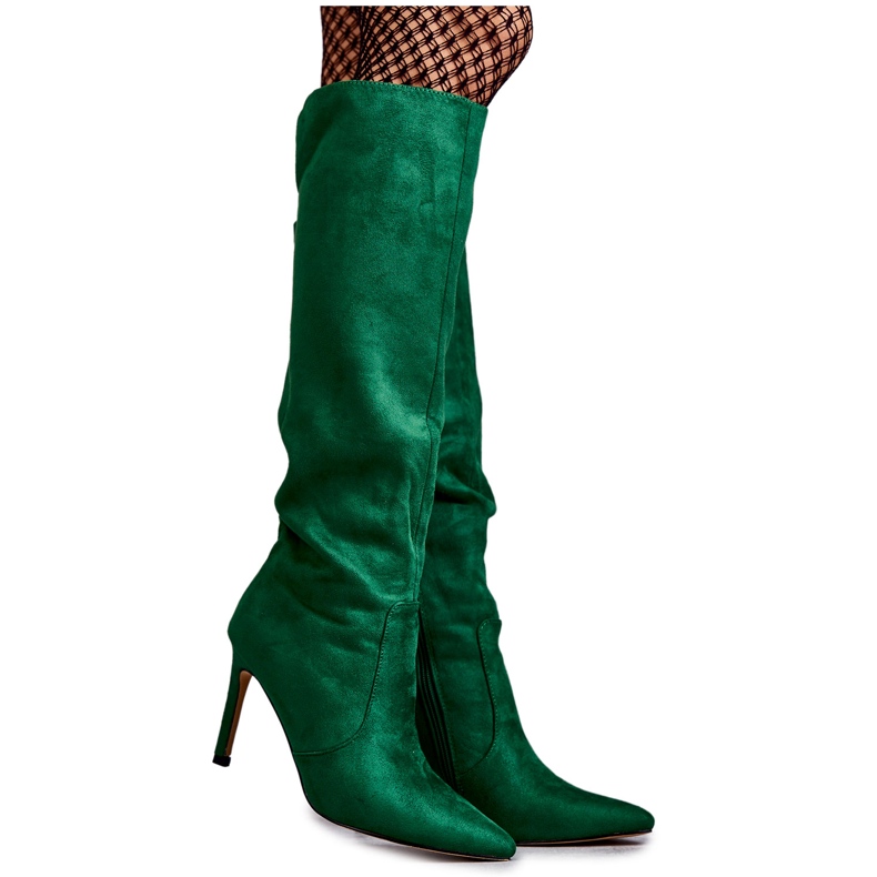 FS1 Bottes à talons hauts en daim vert Carite