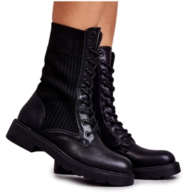 Bottes Femme Avec Une Chaussette Sur Un Talon Plat Noir Liam