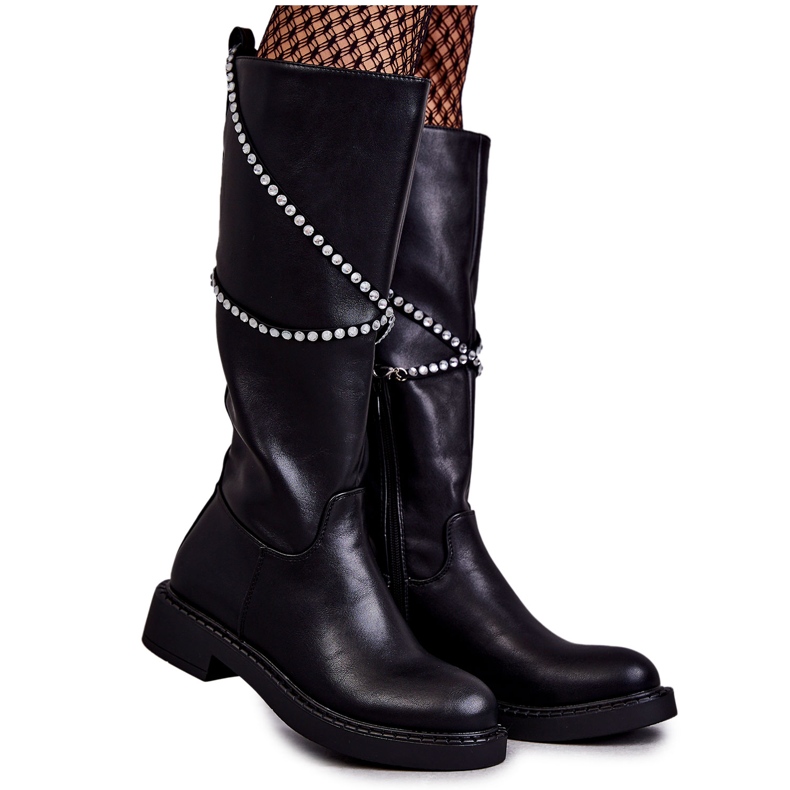 FS1 Bottes noires pour femmes avec ornements Noir Finlay le noir