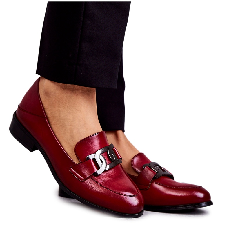 Vinceza Mocassins Cuir Tendance Bordeaux Trine rouge
