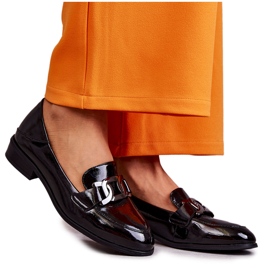 Vinceza Chaussures Laquées à la Mode Mocassins Noir Trine le noir