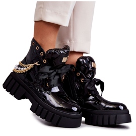 Bottes Chaudes Laquées Avec Chaîne Noir Karoline