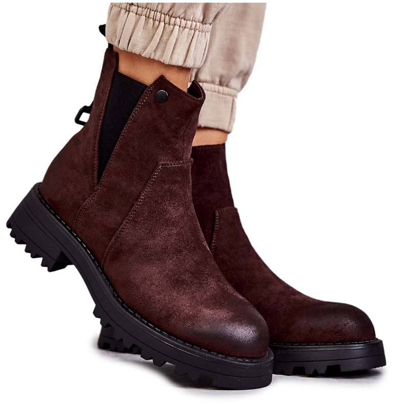 PJ1 Bottes Chaudes En Daim Sur Un Talon Plat Marron Salomé brun