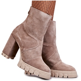 Bottines En Daim À Talons Hauts Beige Elia