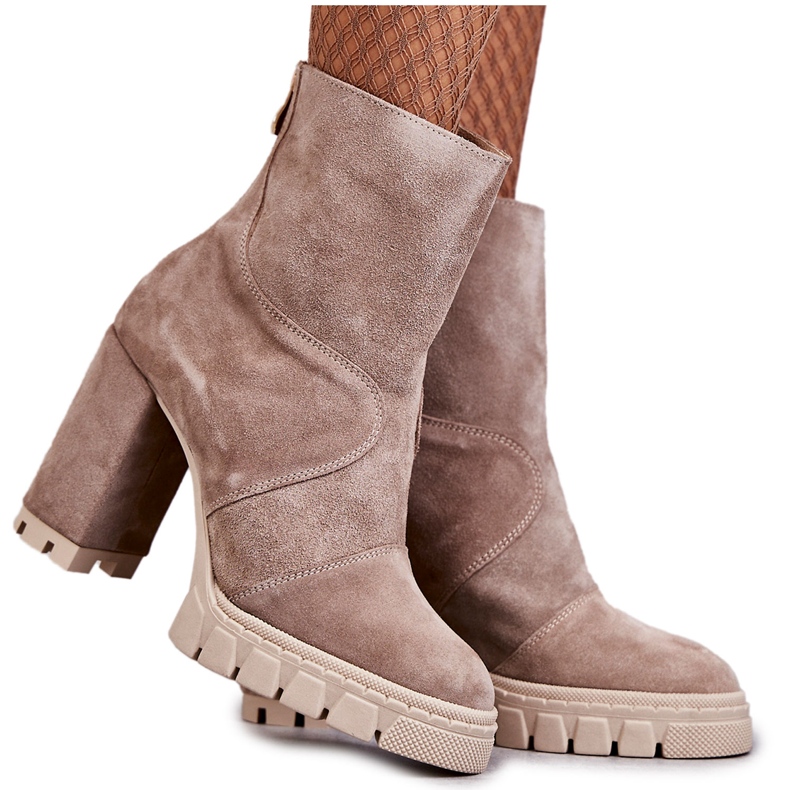 Bottines En Daim À Talons Hauts Beige Elia