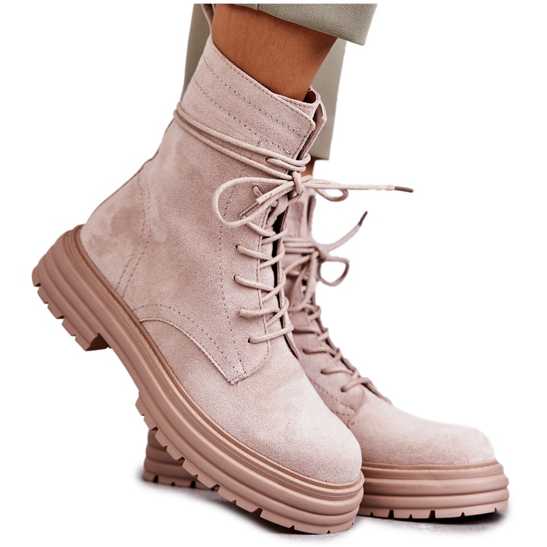 S.Barski Bottes en daim pour femmes attachées beige Afra
