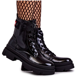 S.Barski Bottes laquées pour femmes Travailleurs à lacets Noir Conny