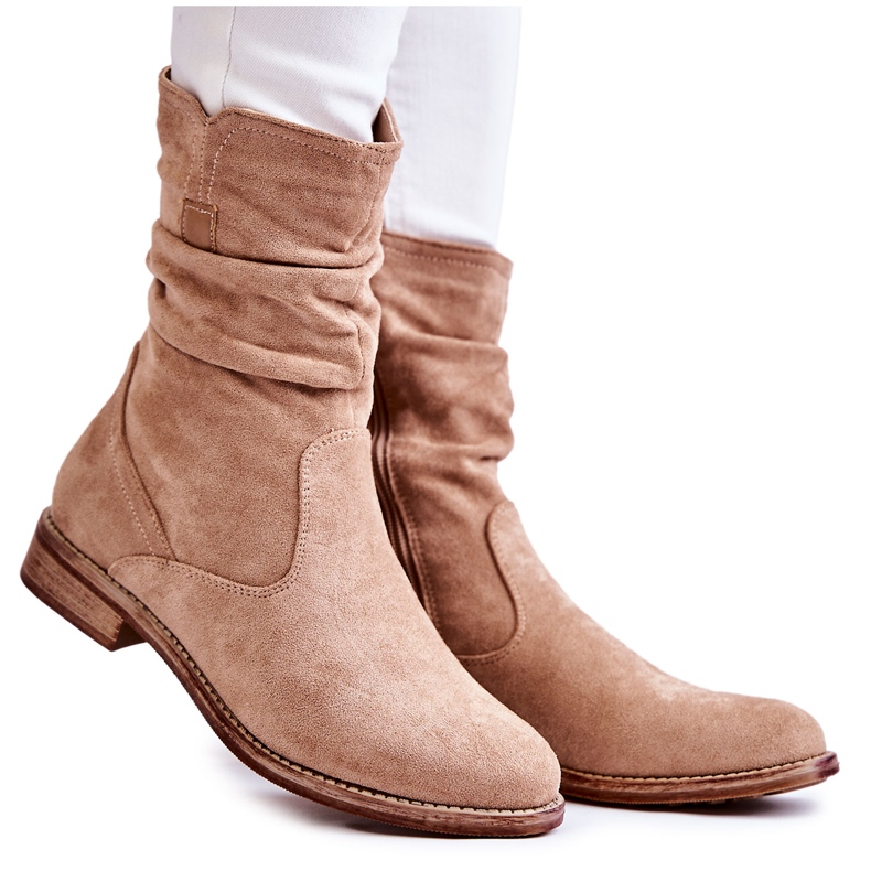 S.Barski Bottes en Daim Froissé pour Femme Beige Joanne