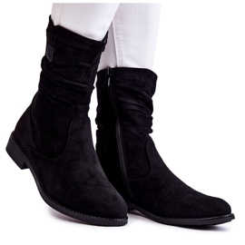 S.Barski Bottes en daim froissé pour femmes Noir Joanne