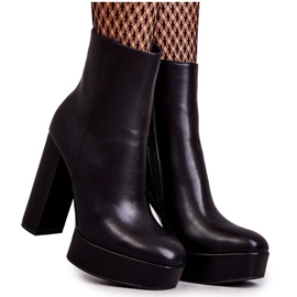 Bottines en cuir lisse, noir
